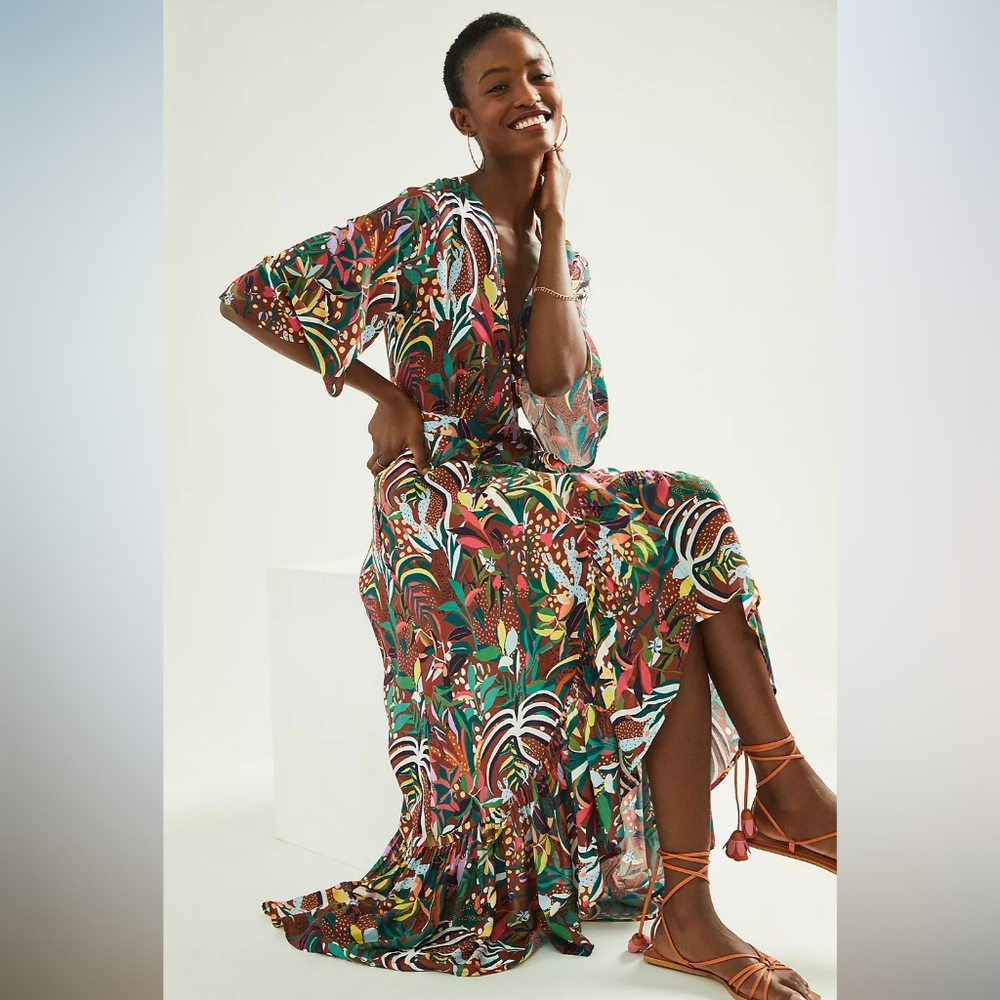 Farm Rio for Anthropologie Women's Wrap Maxi Dress Multi XS